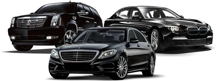 Black sedans and SUVs lined up